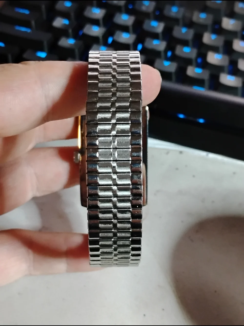 Relic Men's Silver Stainless Steel Rectangular Black Dial Watch